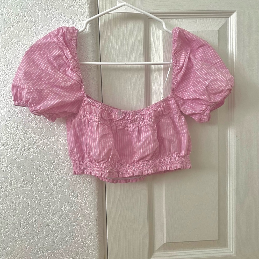 ZARA Pink and White Poplin Top
